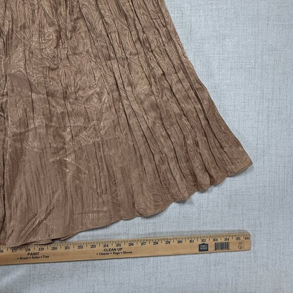 Vintage Seta Brown Pleated Silk Midi Skirt Crinkle Textured Elastic Waist Size M - Picture 6 of 7
